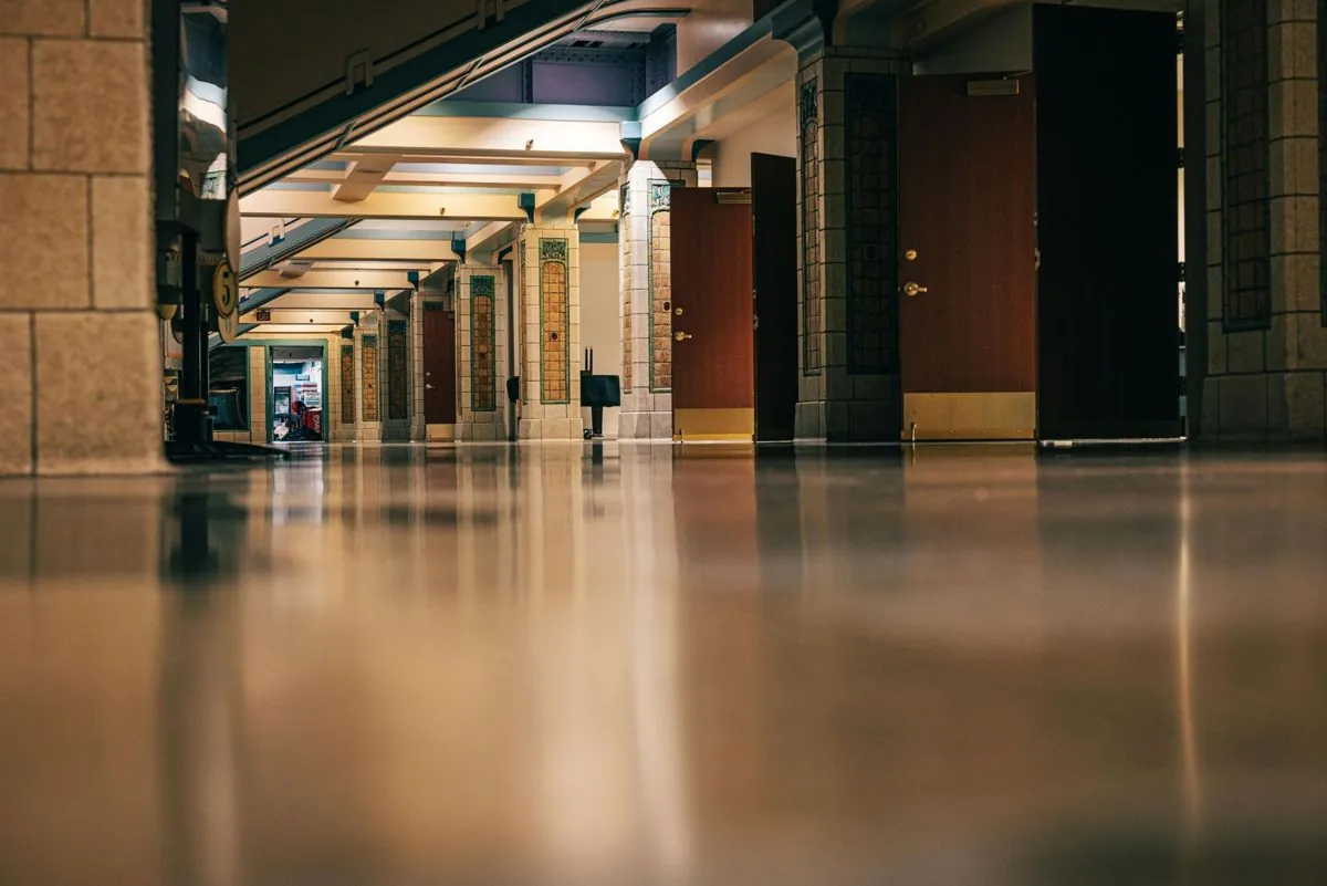 Polished commercial corridor floor