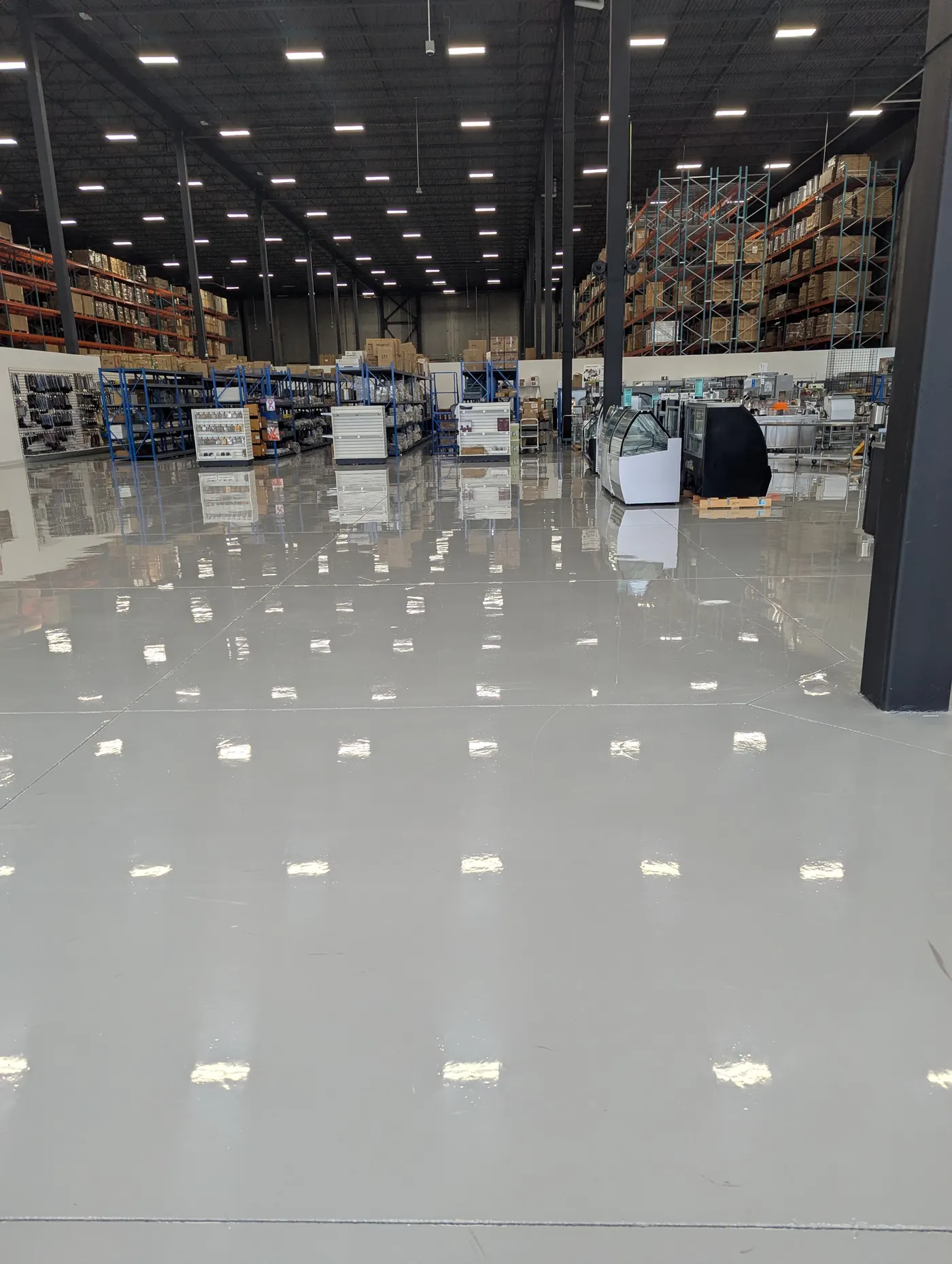 High-gloss industrial epoxy warehouse floor