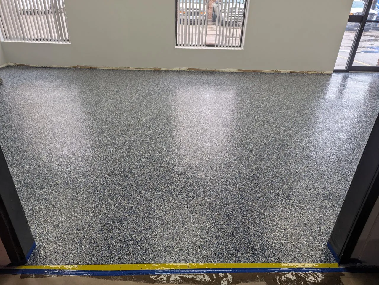 Warehouse floor with safety line markings